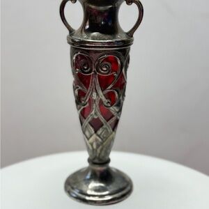 Antique-Style Red Glass and Silver Accent Vase